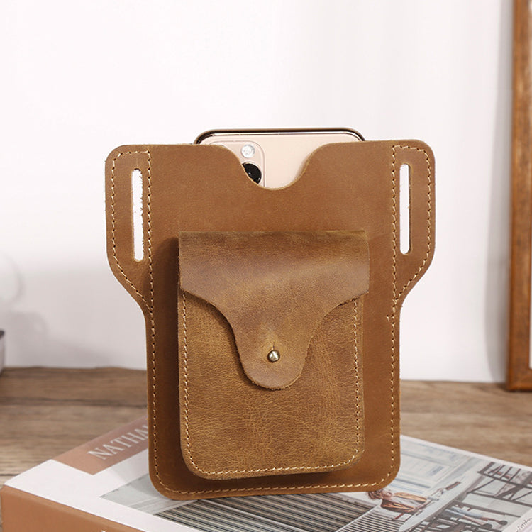 New Fanny pack men's mobile phone Fanny pack leather man bag wear belt outdoor sports crazy horse leather phone Fanny pack