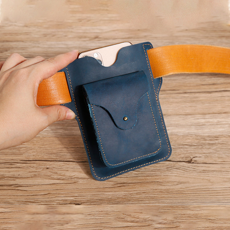 New Fanny pack men's mobile phone Fanny pack leather man bag wear belt outdoor sports crazy horse leather phone Fanny pack